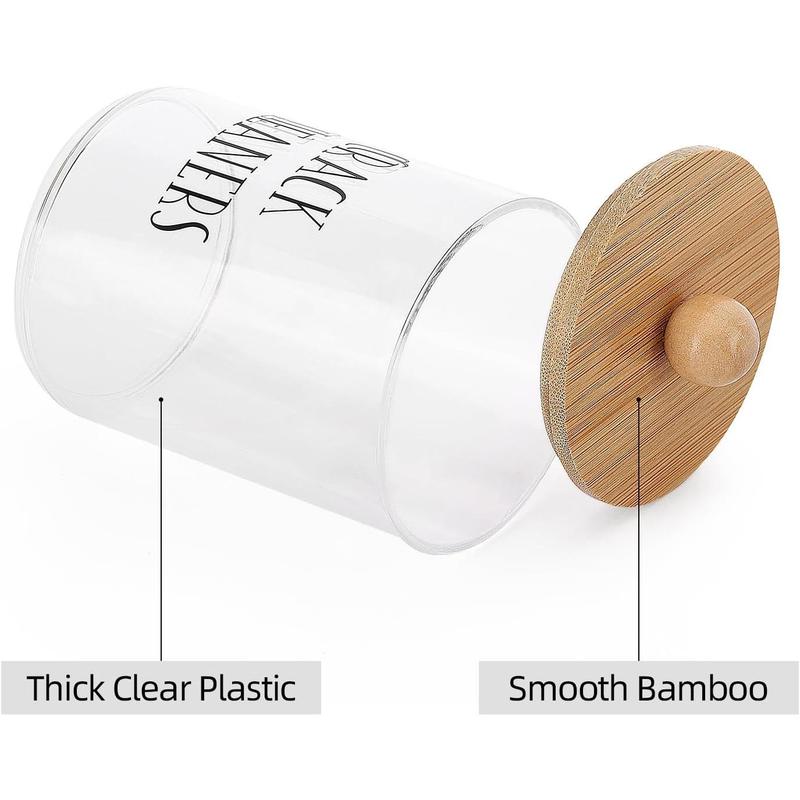 4 Pack Qtip Holder with Bamboo Lids, 10 oz Bathroom Organizer Accessories Storage Containers Clear Plastic Apothecary Jars for Cotton Ball, Cotton Swab, Floss Bottles Tin