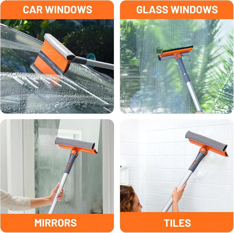 eazer Window Cleaning Squeegee Kit, 2-in-1 Rotatable Squeegee for Window Cleaning, Window Cleaner Tool, Window Washing Equipment Kit with Extension Pole (20''-30'') for Shower Windshield - 2 Head