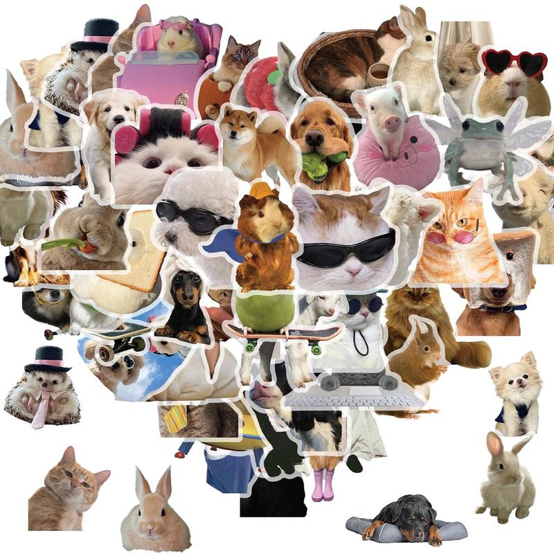 Cute Animals Pattern Sticker, 50pcs Funny Animal Sticker, Vinyl Waterproof Sticker for Laptop, Water Bottle, Phone, Luggage, Scrapbook