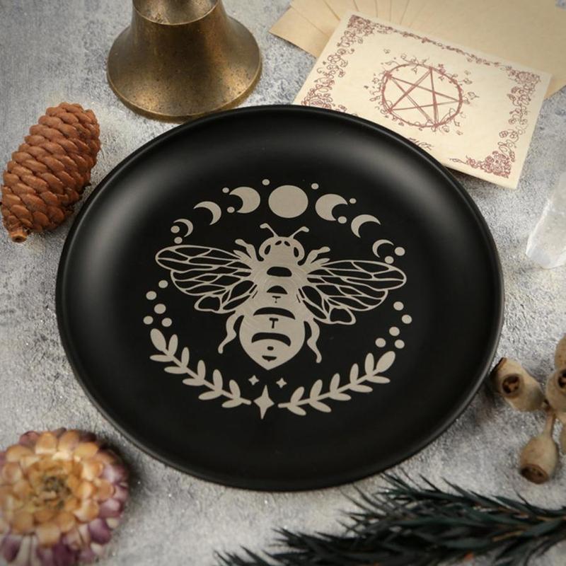 Stainless Steel Altar Pentagram Plate, 1 Count Pagan Ritual Incense Candle Holder with Parchment, Decorative Meditation Tray for Home Dormitory Office Bathroom