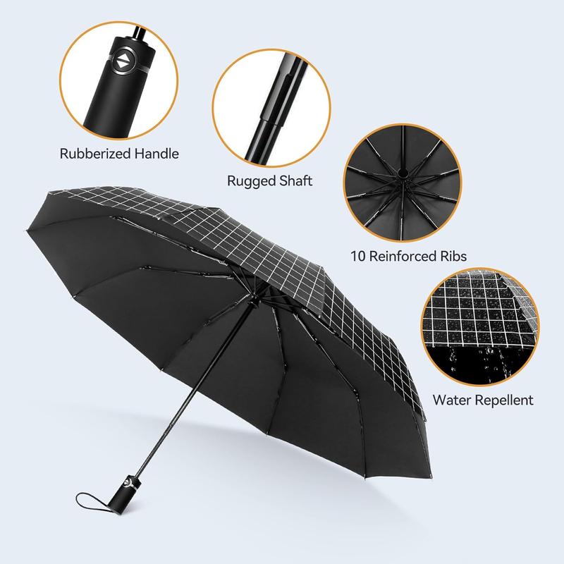 Large Windproof Umbrella, Wind Resistant Compact Travel Folding , Ladies Auto Open Close Strong Wind Proof Rain Proof with 10 Ribs golf umbrella collapsible for Men Women