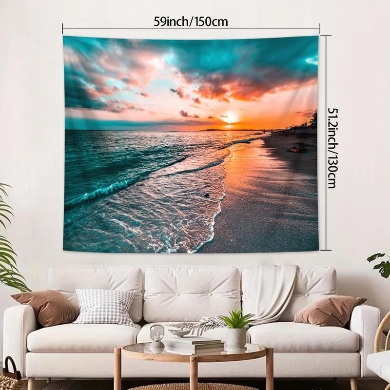 Beach Landscape Pattern Tapestry, 1 Count Sunset & Dusk Beautiful Scenery Tapestry, Wall Hanging Decor for Living Room & Bedroom & Office