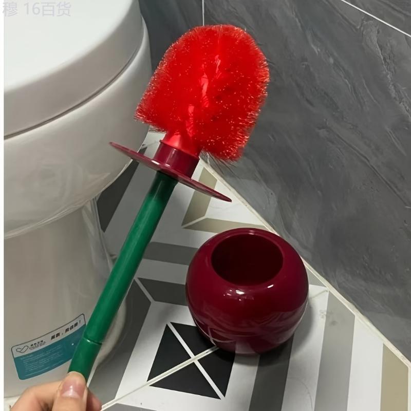 1pc Cherry-Shaped Toilet Brush and Holder Set - Standing WC Bathroom Cleaning Brush with Ergonomic Handle, Compact Design, and Easy Cleaning Ability - Perfect for Bathroom Organization and Hygiene Plastic