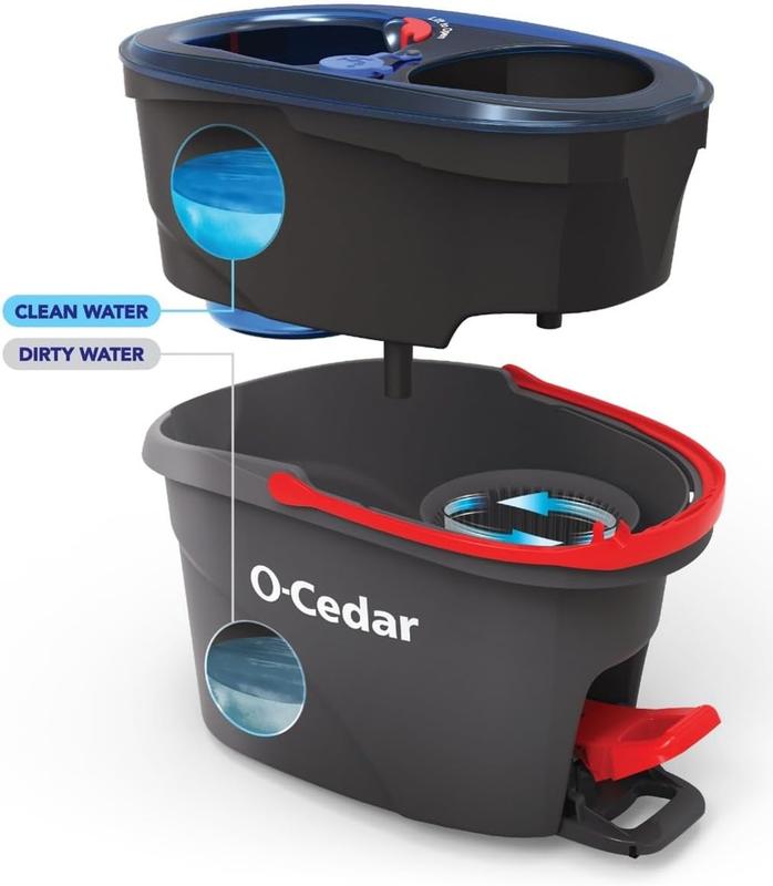 O-Cedar EasyWring RinseClean Microfiber Spin Mop & Bucket Floor Cleaning System, Grey