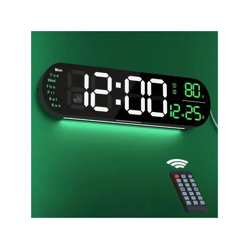 Large Digital Wall Clock With Remote Control 13.7', Auto Brightness, 9 RGB Ambient Light, Dual Alarm Clock&Timer, 12 24H Mode, Temperature For Bedroom, Wall Decor Gift For Elder, Black, 2 Pack