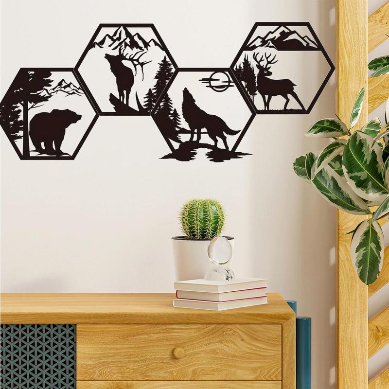 Hollow Out Design Wall Art, 4 Counts set Animal Pattern Hanging Decor, Wall Decor for Home Living Room Bedroom Office