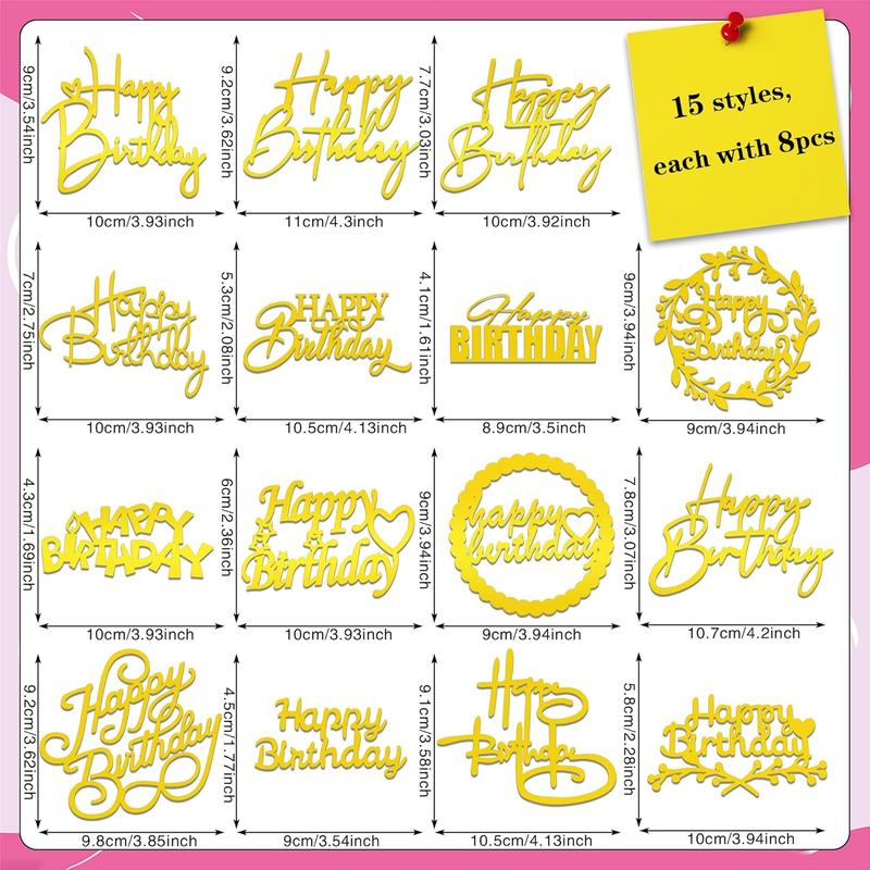 120 count  Happy Birthday Cake Toppers Mirror  Cake Topper Cake Decorations Cake Inserts Cake Decorating Supplies Cupcake Toppers for Birthday Party Cake Desserts Pastries 15 Styles