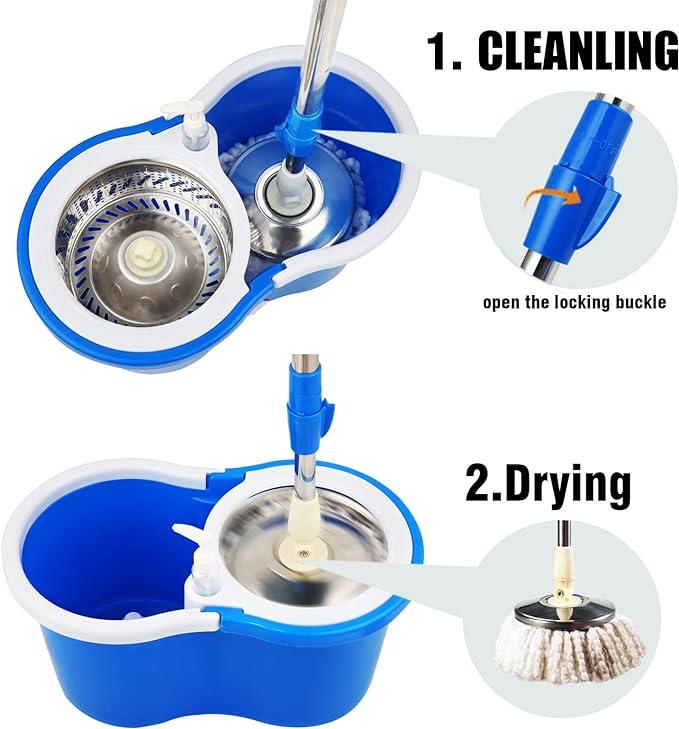 Spin Mop and Bucket with Wringer Set, 360° Mop and Bucket System with 3 Microfiber Mop Refills and 61