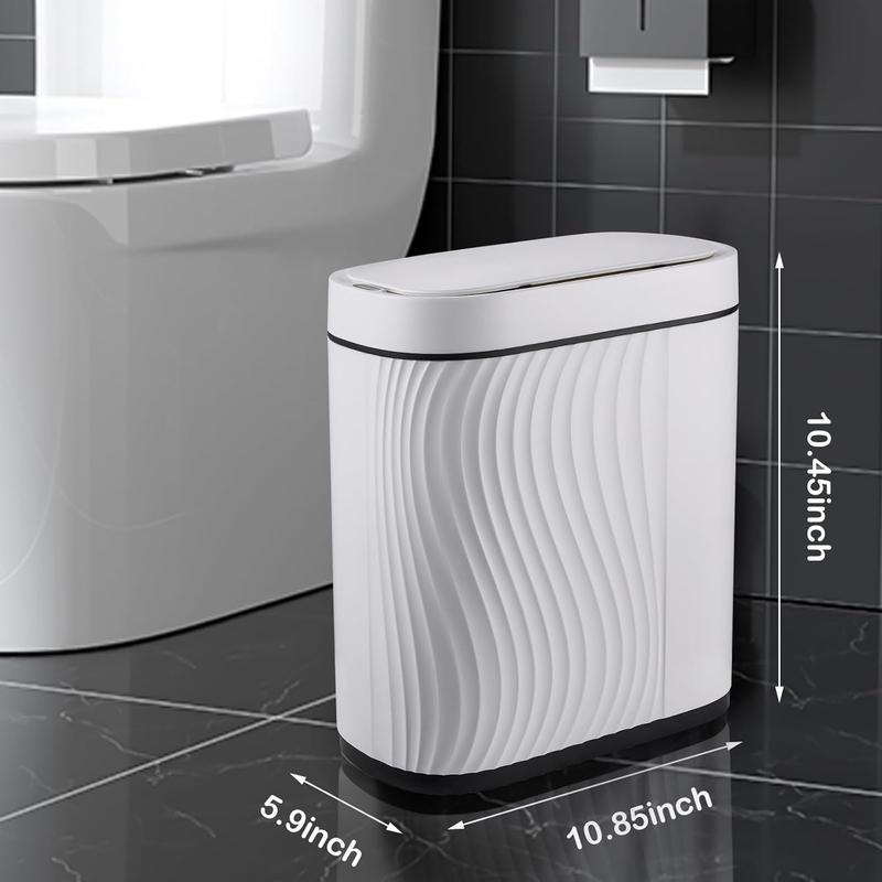 Bathroom Trash Cans with Lid 2 Gallon Automatic Trash Can, Small Motion Sensor Garbage Can, Slim Smart Trash Bin, Waterproof Plastic Garbage Bin for Bathroom, Bedroom, Living Room, Kitchen