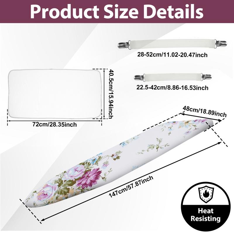 Ironing Board Cover and Pad 57.8×18.8in Ironing Board Cover with Elastic Edges Scorch Resistant Ironing Board Cover Set with Ironing Mat 4 Fasteners Easy Install Printed Pattern for Dorm Laundry