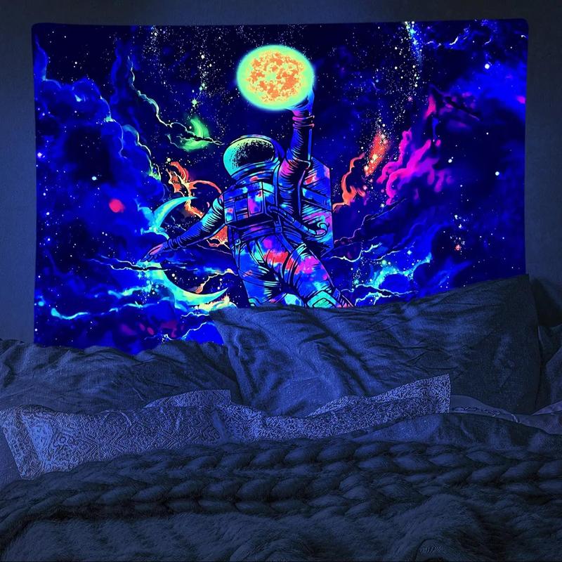 Astronaut & Planet Print Tapestry, 1 Count Fluorescent Tapestry, Wall Hanging Decor For Home Living Room Bedroom Dormitory