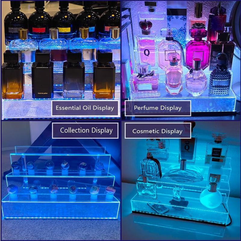 Display Riser Shelf ,12 IN Clear Acrylic Display Riser Shelf with LED light,3 Tier Display Step Shelves Holder, Perfume Cologne Organizer Holder,Pops Toys Figures, Clear Cupcake Riser, Dessert Shelf, Decoration on