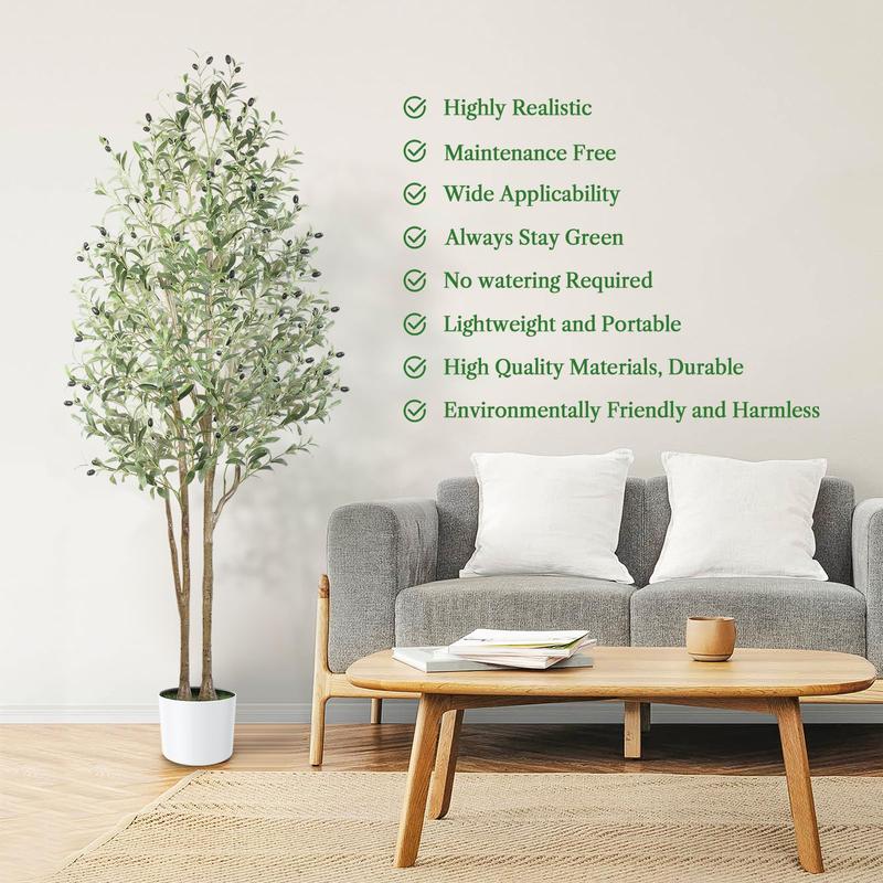 Alupssuc Artificial Olive Trees(6ft), Faux Olive Silk Tree Indoor with Natural Wood Trunk & Lifelike Fruits, Fake Olive Tree with White Planter for Home Balcony Office Garden Decor Gift, 6 Feet, 72 in, Ideal Gift for Room and Office