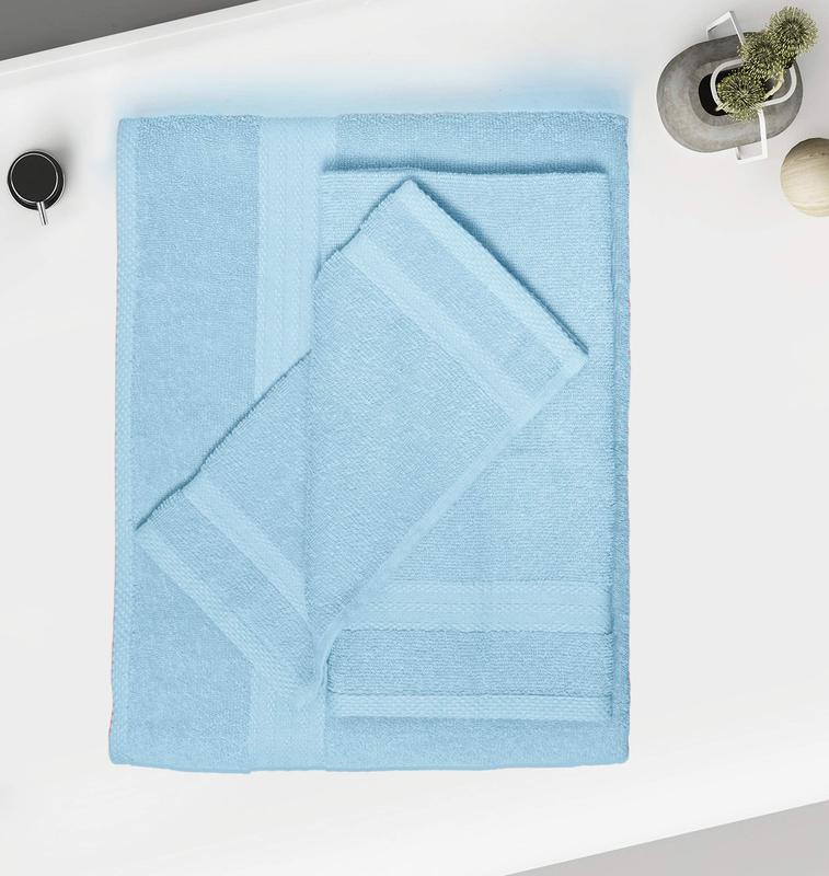 Ultra Soft 8-Piece Towel Set - 100% Pure Cotton, Sky Blue