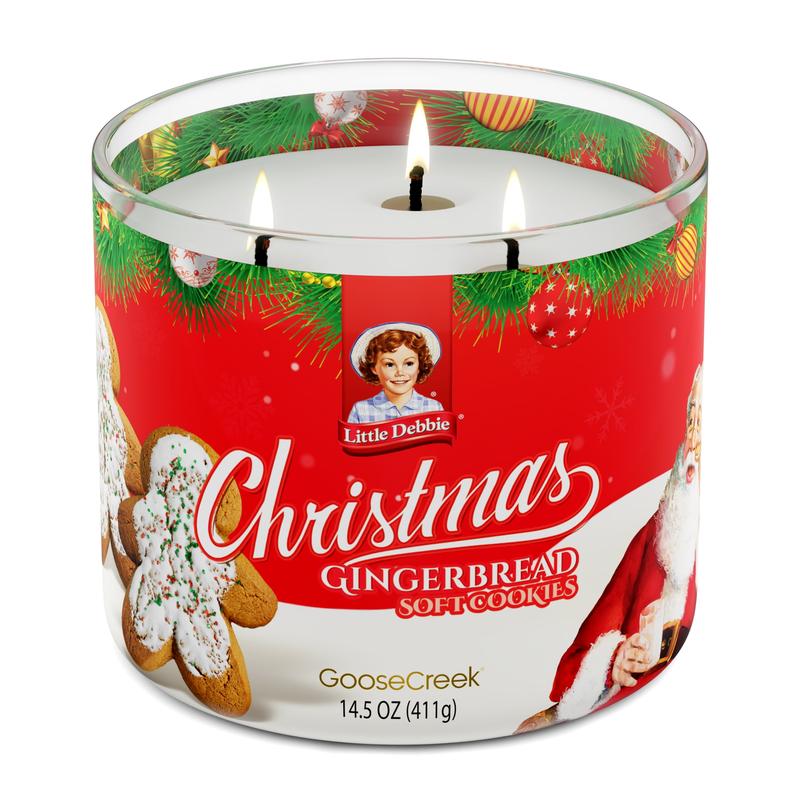 Goose Creek Little Debbie Christmas Gingerbread Cookies Scented 3-Wick Jar Candle 14.5oz Aroma Decor flameless taper