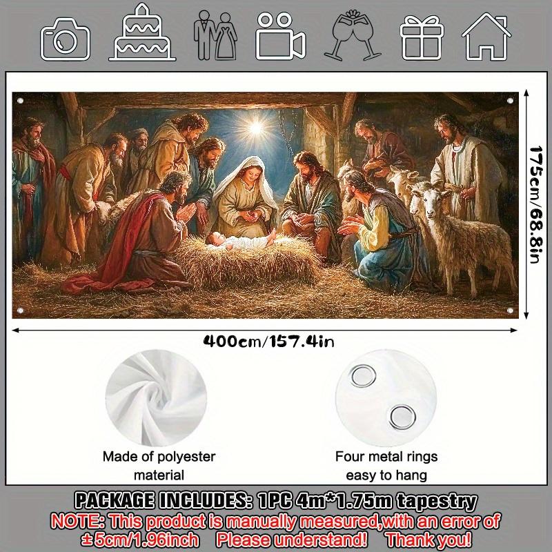 1pc Festive Season Birth Scene Outdoor Garage Door Banner Decoration, Large 6X13 Feet Polyester Tapestry Background for Holiday Parties, Star of Bethlehem Scene Garage Door Decor, Durable, Easy to Hang, No Power Needed