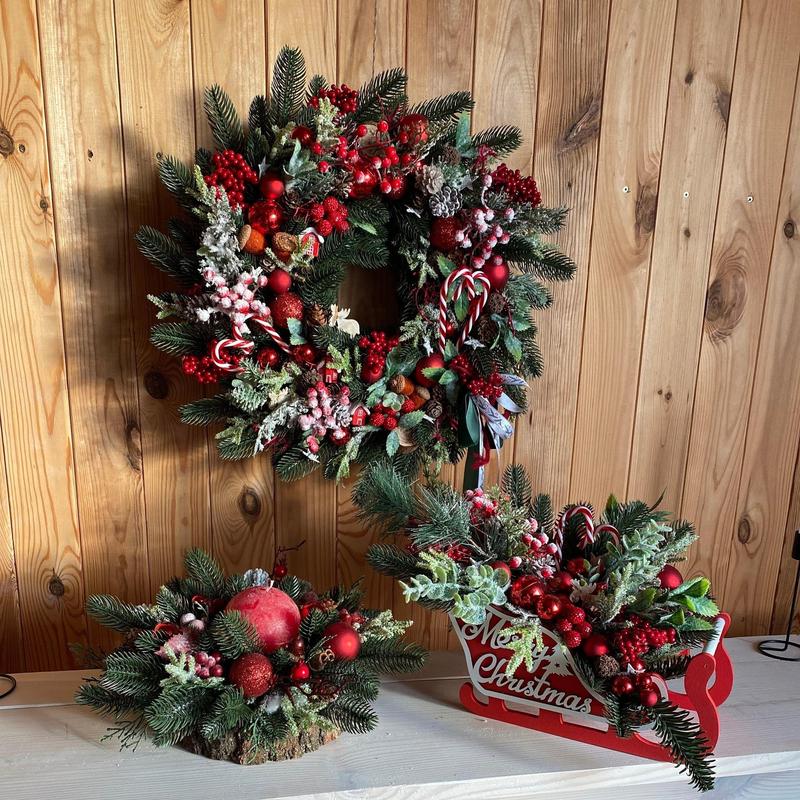 Artificial Christmas Wreath, Faux Christmas Wreath with Pine Cone & Red Berry, Front Door Wreath, Festive & Party Supplies