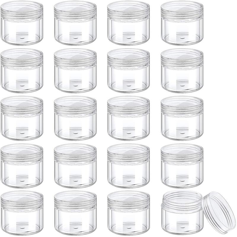 20 Pieces Clear Lid Round Pot Jars Plastic Cosmetic Containers Set for Liquid Creams Sample, 20 ml  0.7 oz - Organiser, Bottles