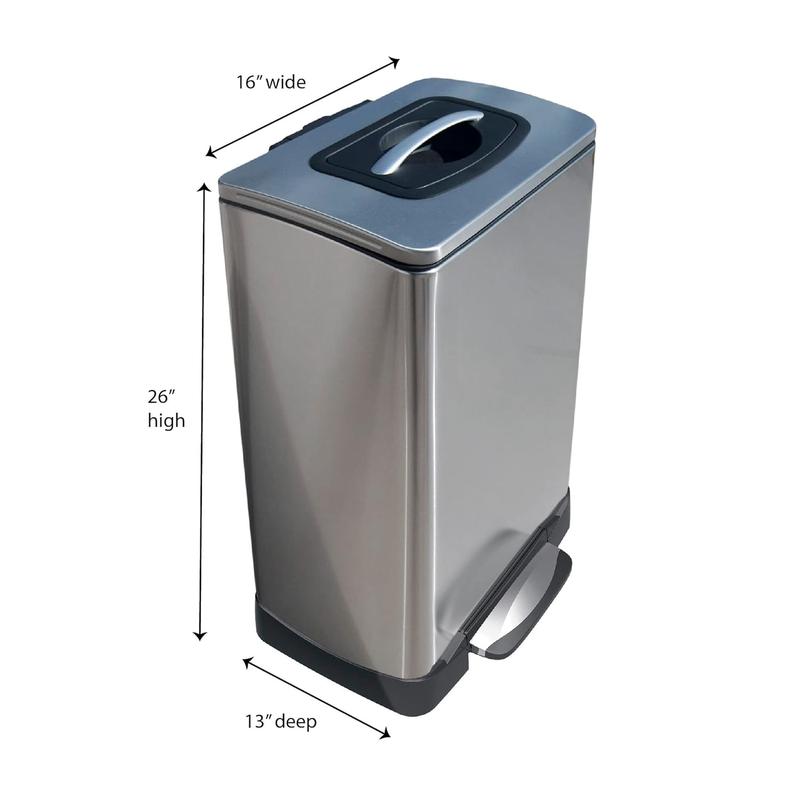 Trash Krusher Manual Trash Compactor, 40 L, Stainless Steel Petal Hand