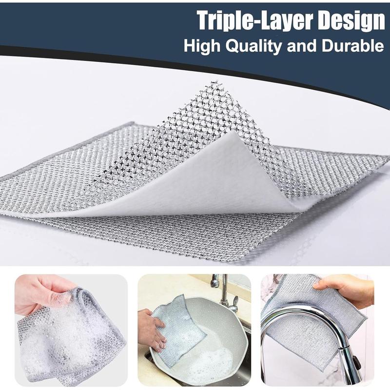 12 Pcs New Upgrade Steel Wire Dishcloth,Triple-Layer Steel Wire Cleaning Cloth,Powerful Cleaning Non-Scratch Wire Dishcloth R for Cookware, Sinks, Dishes, Stove Tops