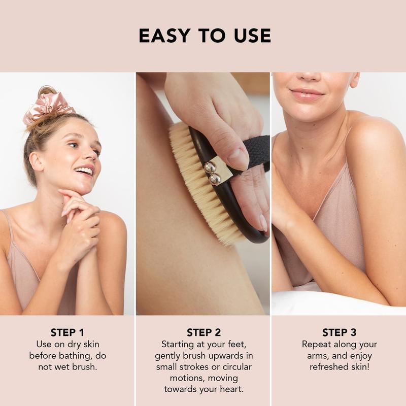 Dry Brushing Body Brush & Exfoliating Body Scrubber, Lymphatic Drainage Massager with Soft Vegan Bristle for Sensitive Skin, Gentle Back Scrubber & Dry Brush Body Care Exfoliator