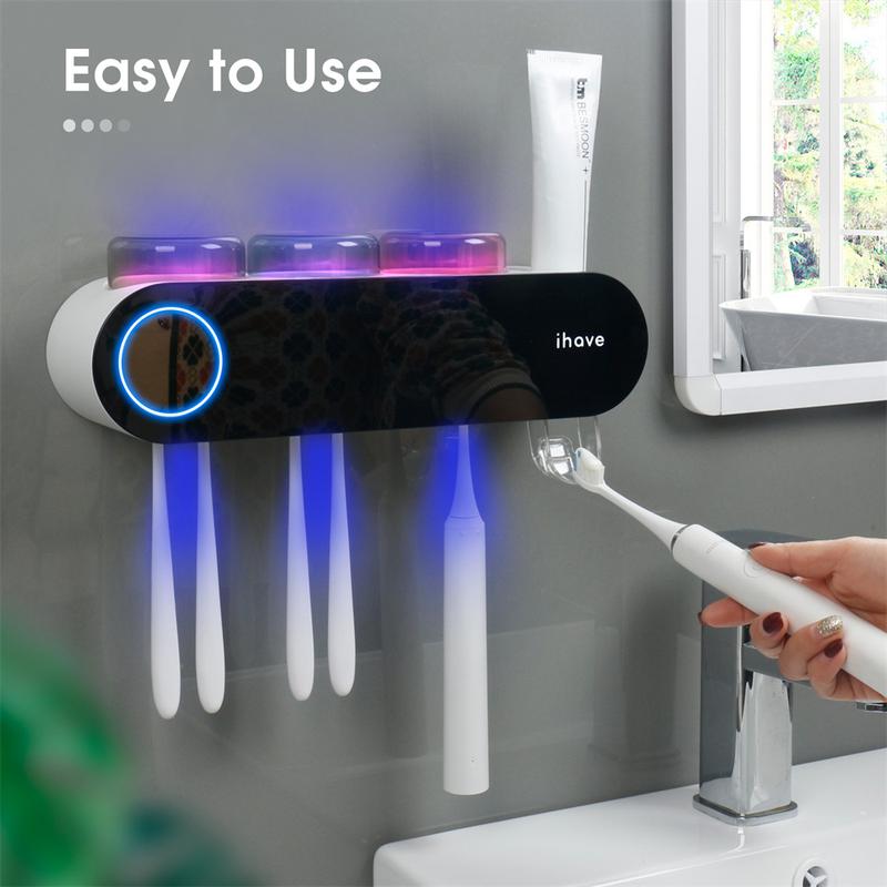 iHave Toothbrush Sanitizer and Holder - UV Toothbrush Holders for Bathrooms with Toothpaste Dispenser, 3 Cups Electric Toothbrush Holder Wall Mounted: Smart Home Gadgets & Stylish Bathroom Accessories