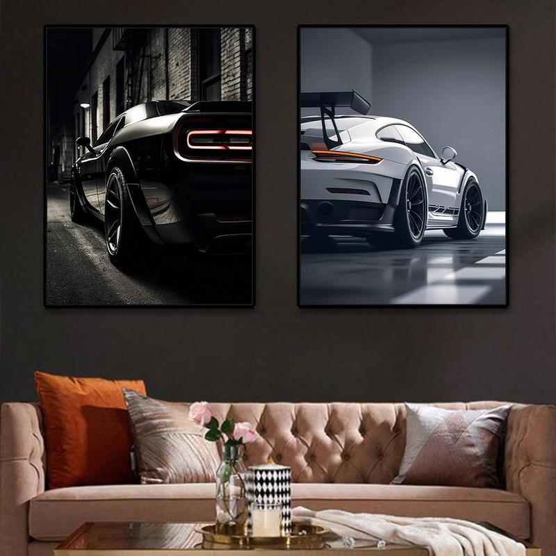 Car Pattern Unframed Painting, 2 Counts set Modern Canvas Wall Art, Wall Decor for Home Living Room Bedroom Study Room