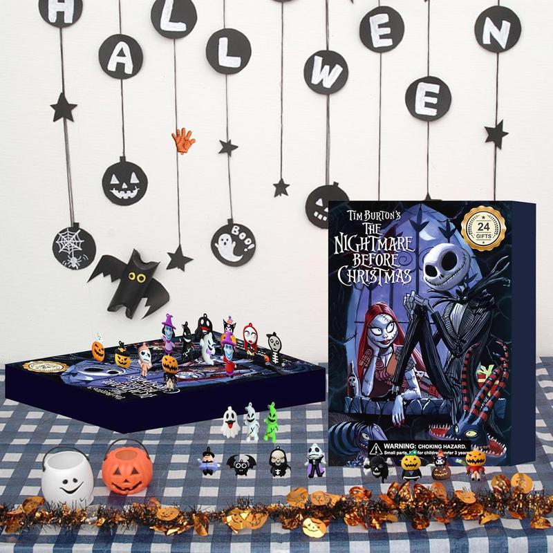 Halloween Advent Calendar 2024, Nightmare Before Christmas Advent Calendar, Halloween Horror Movie Figures Advent Atmosphere Ghost Countdown Calendar Toy Blind Box, Contains 24 Gifts