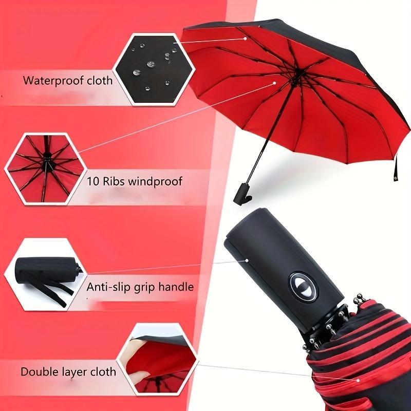 Double Layer Large Folding Umbrella, 1 Count 10-rib Automatic Open Umbrella, Waterproof & Windproof Durable Compact Umbrella for Outdoor Travel