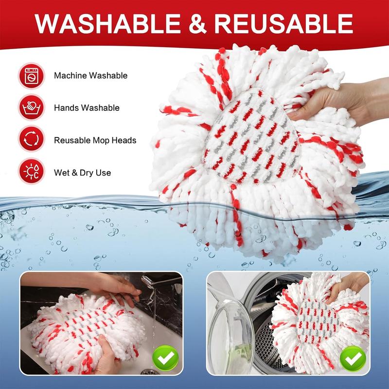 [40% More Efficient] 3 Pack Spin Mop Heads with Scrubbing Pad for O-Cedar EasyWring 1-Tank System Built-in Scrub Pads Mop Refills 2025 Upgrade