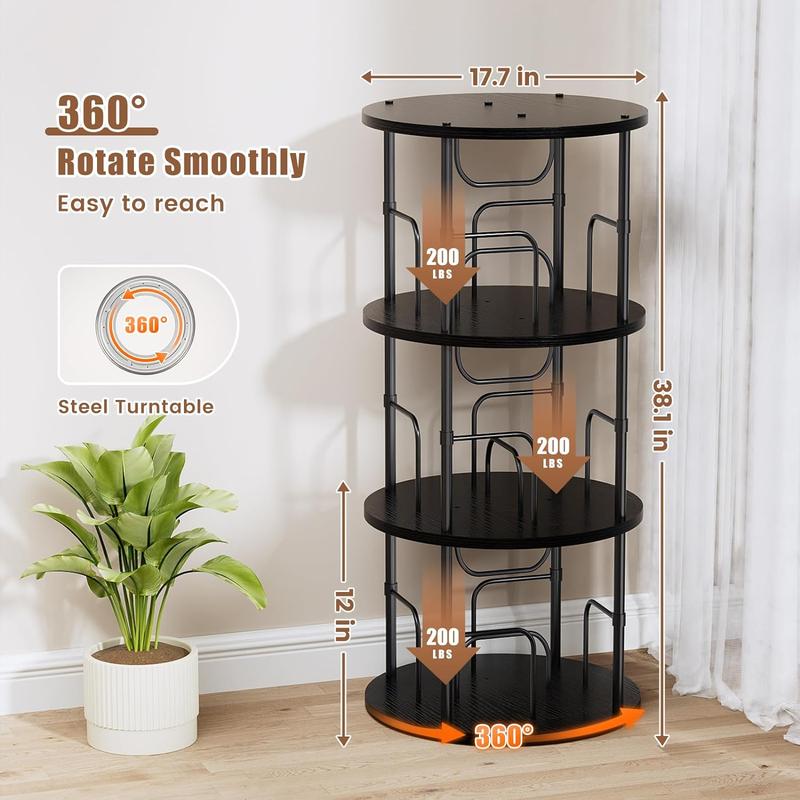 Flycity 3 And 5 Tier Rotating Bookshelf, 360° Display Rotating Bookcase Corner Storage Rack with Special Visible Partition Storage