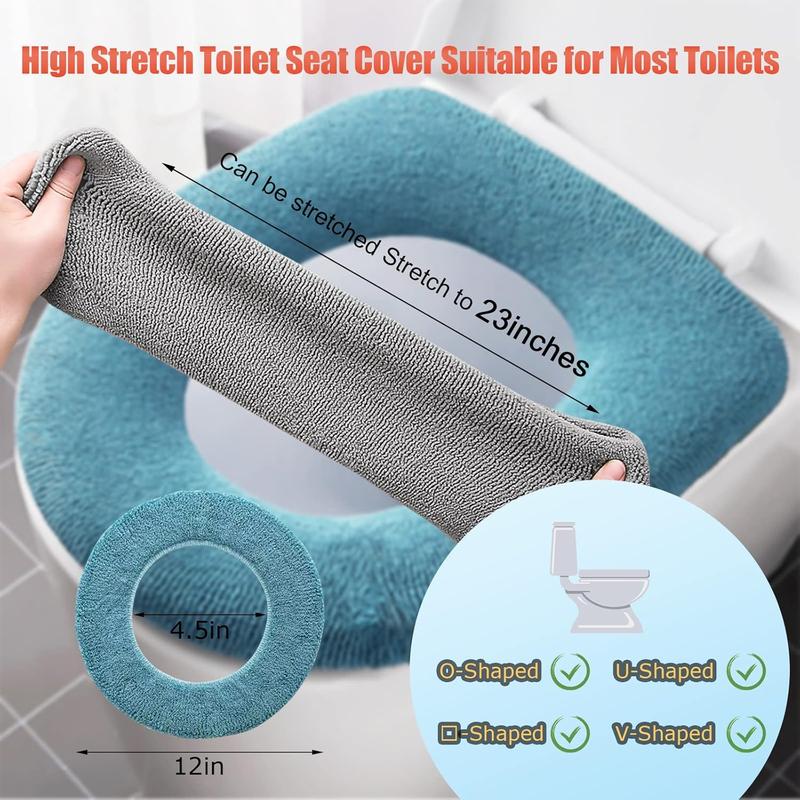 5 Pack Thicker Bathroom Toilet Seat Cover Pads- Soft Warmer Toilet Seat Cushion Cover Stretchable Washable Fiber Cloth, Easy Installation Comfortable Toilet Lid Seat Cover(Knitted Style)