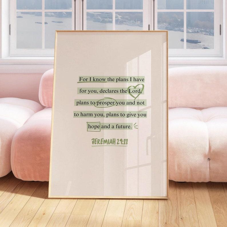 Jeremiah 29:11 Wall Art, Sage Green Christian Wall Decor, Jesus Bible Verse Print, Biblical Aesthetic Bedroom Art, Christian Gift