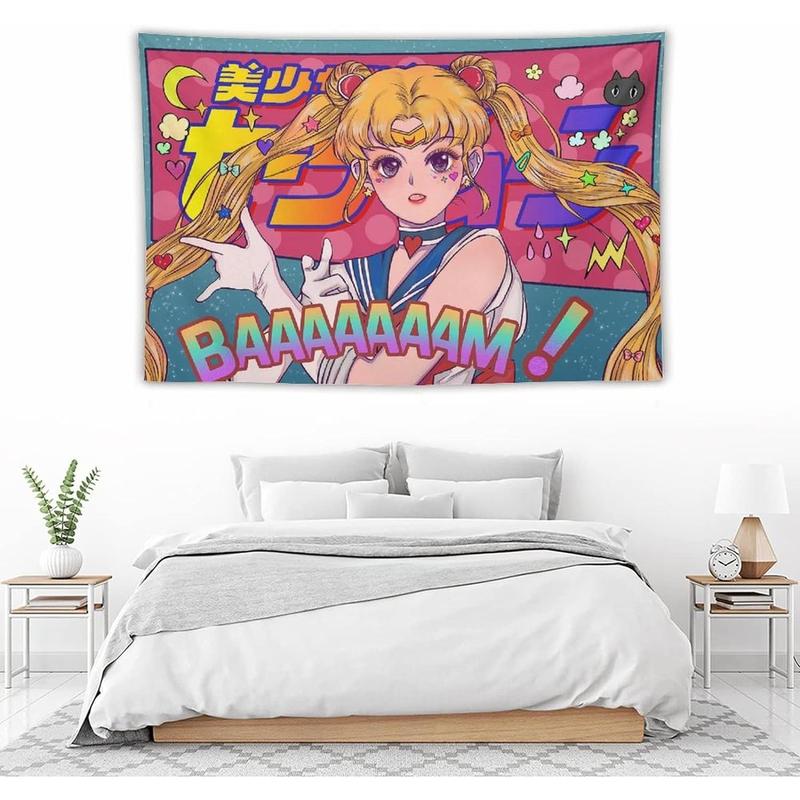 Japanese Anime Kawaii Tapestry Sailor-M Tapestry Moon Pink Tapestry Cute Art Tapestry Poster Wall Hanging Curtain Decor Bedroom Home Living 60x40in