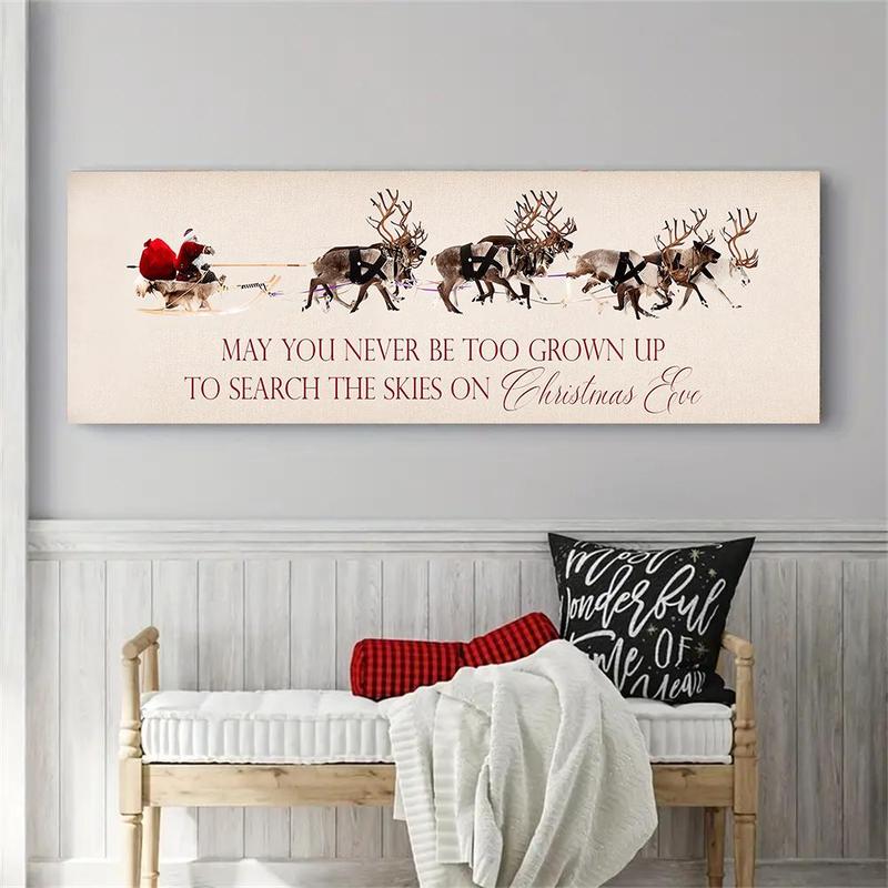 Reindeer & Santa Claus Pattern Wall Art, 1 Count Vintage Canvas Painting without Frame, Wall Art for Home Living Room Bedroom Decor