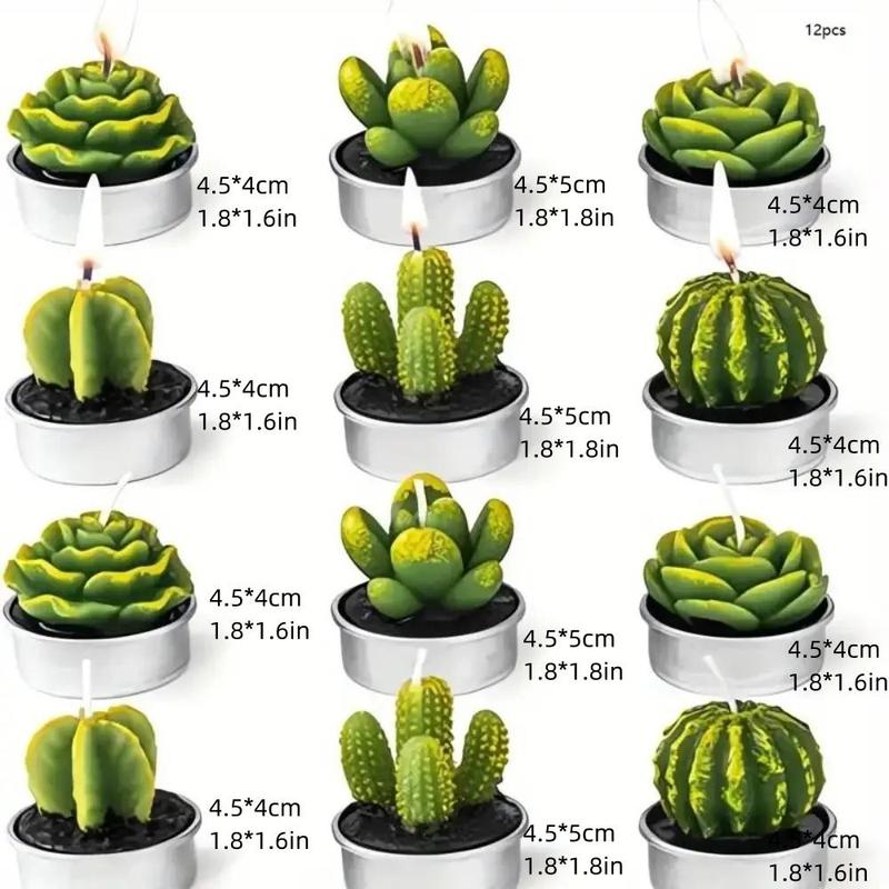 Cactus Design Candle, 12pcs set Unscented Cactus Shaped Candle, Decorative Candle for Home Party & Wedding, Home Decor Supplies