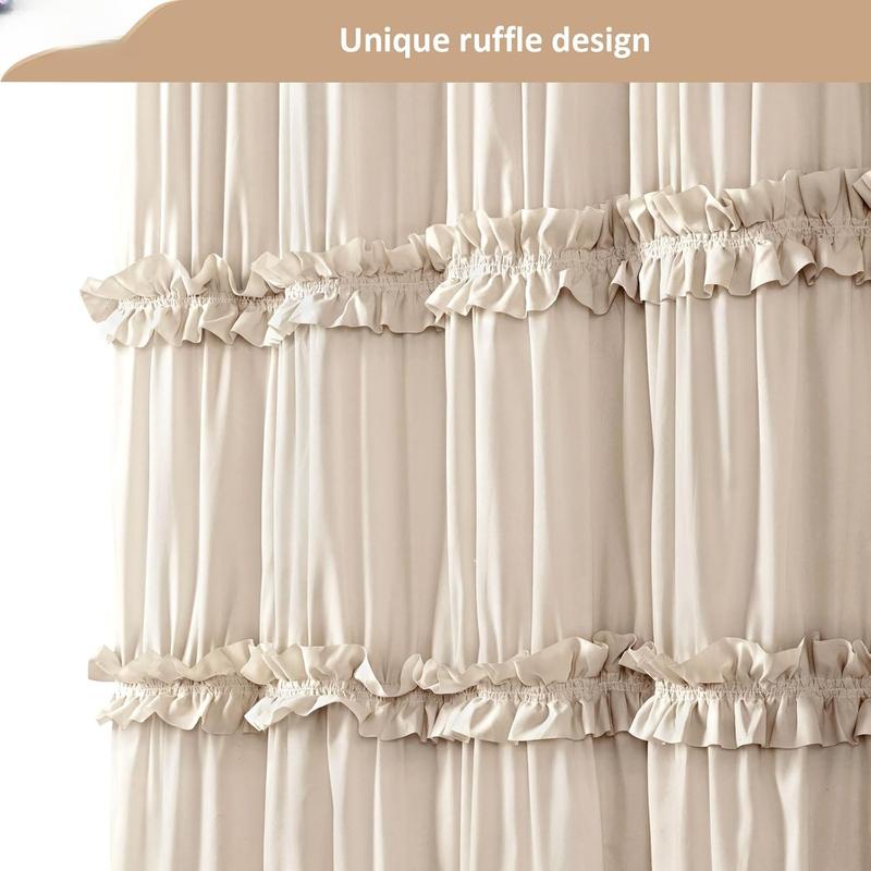 Ruffle Shower Curtain Boho Farmhouse Shower Curtain for Bathroom (Beige, 72