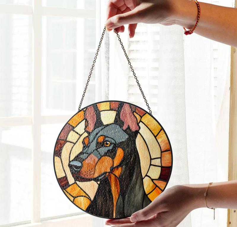 Doberman Stained Glass SunCatcher Doberman Light Catcher Window Hanging Home Decoration Dobermann Dog Owner Gifts