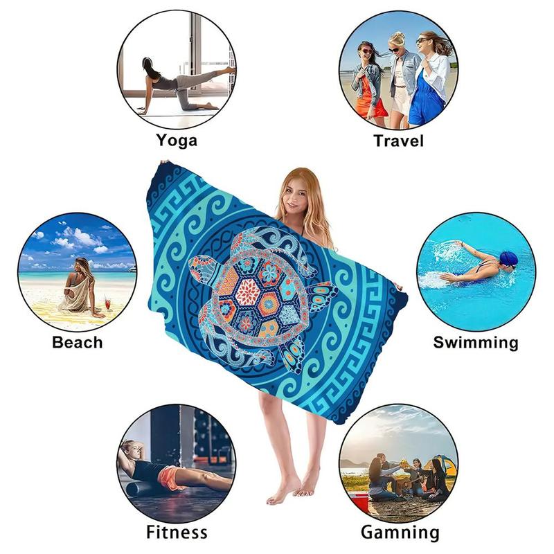 Sea Turtle Print Beach Towel, 1 Count Lightweight Soft Bath Towel, Travel Towel for Men & Women, Beach Towel, Swimming Towel, Yoga Studio Towel