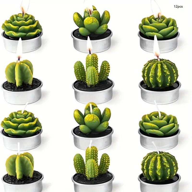 Cactus Design Candle, 12pcs set Unscented Cactus Shaped Candle, Decorative Candle for Home Party & Wedding, Home Decor Supplies