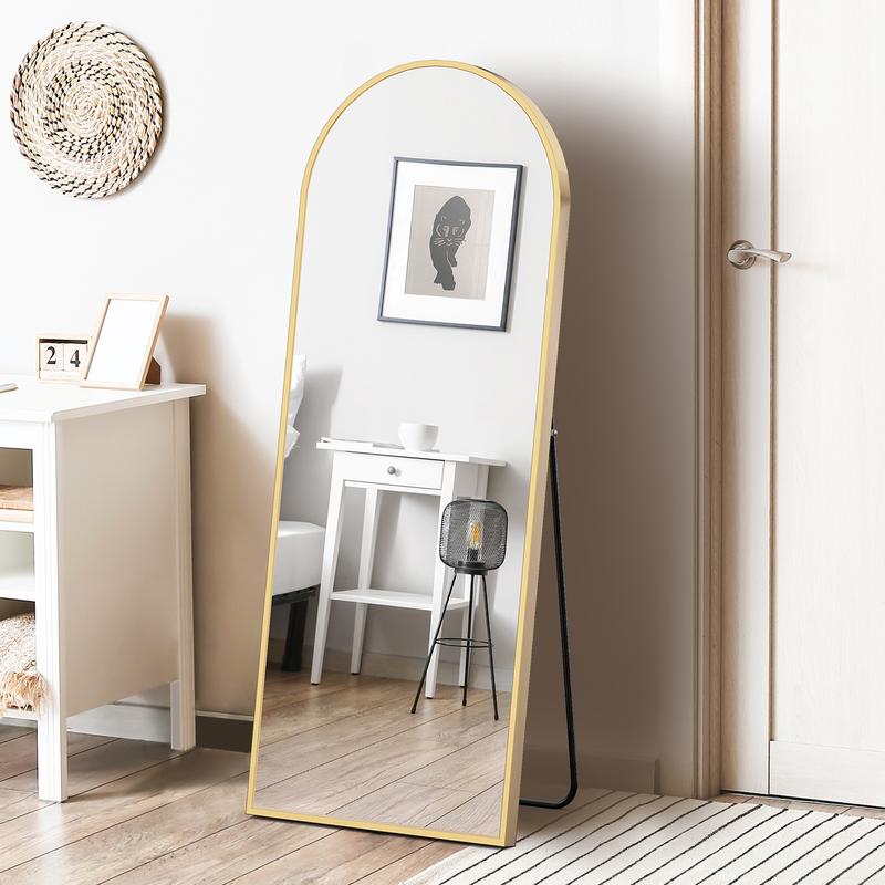 SweetDreamy House Full Length Mirror Body Mirror Floor Standing Mirror Hanging or Leaning Against Wall, Wall Mirror with Stand Aluminum Alloy Thin Frame for Living Room Bedroom Cloakroom Decor