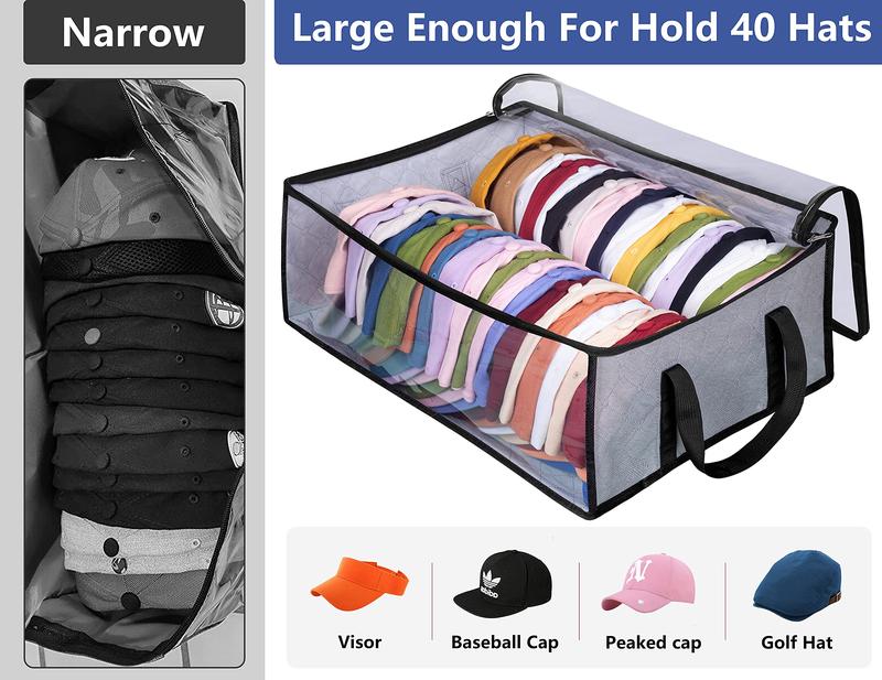 Hat Storage for Baseball Caps Organizer, Large Holds up to 40 Hats Wide Organizer Closet Cap Holder, Grey