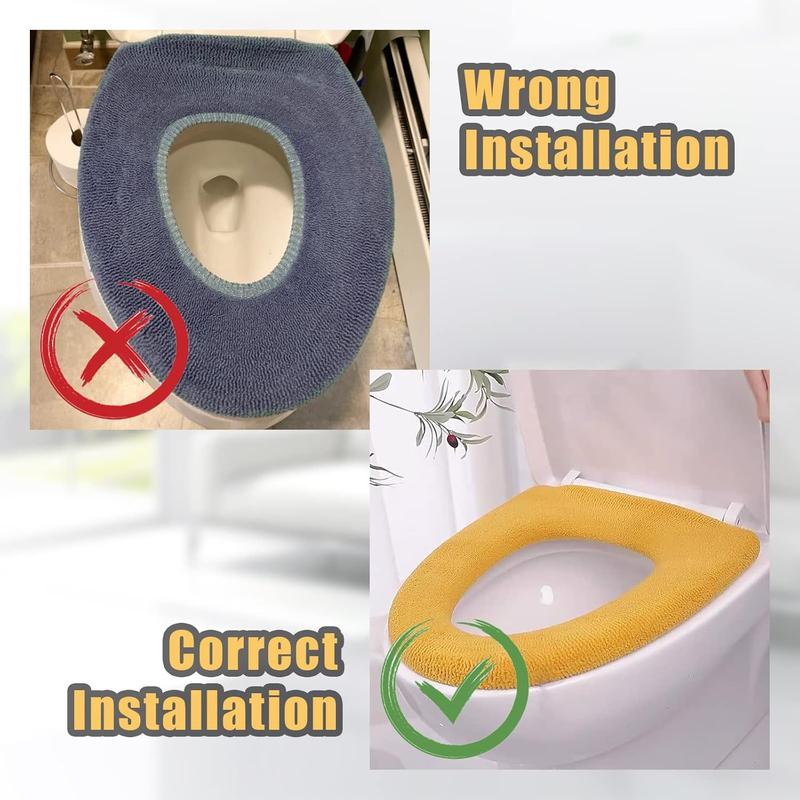 5 Pack Thicker Bathroom Toilet Seat Cover Pads- Soft Warmer Toilet Seat Cushion Cover Stretchable Washable Fiber Cloth, Easy Installation Comfortable Toilet Lid Seat Cover(Knitted Style)