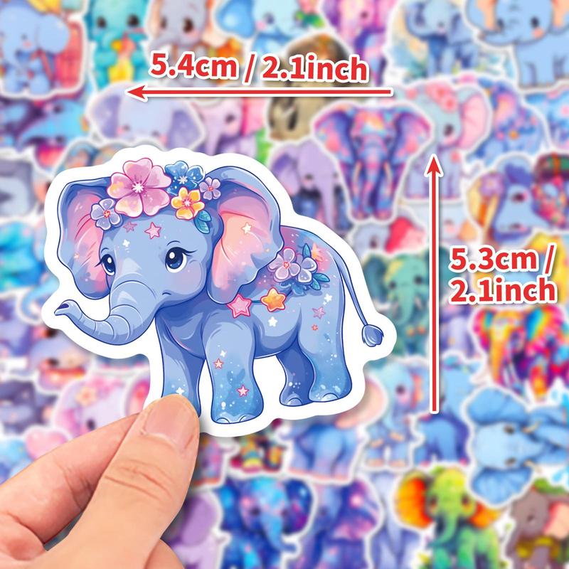 50pcs Cartoon Cute Elephant Series Sticker, Waterproof Sticker Pack for Wall Water Bottle Skateboard Helmet Car Bike Luggage Laptop