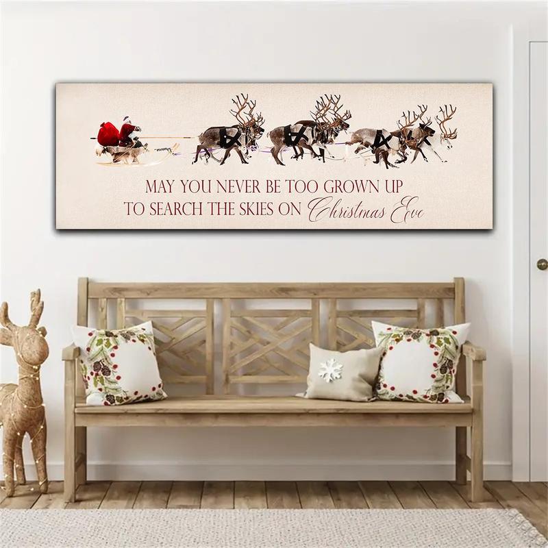 Reindeer & Santa Claus Pattern Wall Art, 1 Count Vintage Canvas Painting without Frame, Wall Art for Home Living Room Bedroom Decor