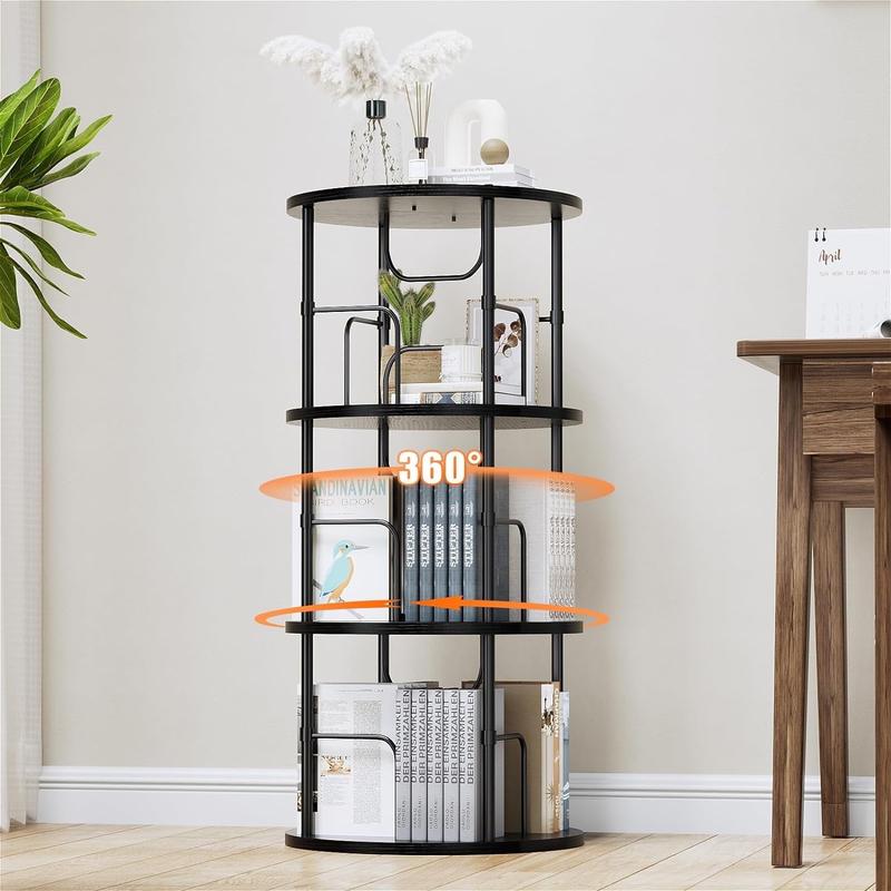 Flycity 3 And 5 Tier Rotating Bookshelf, 360° Display Rotating Bookcase Corner Storage Rack with Special Visible Partition Storage