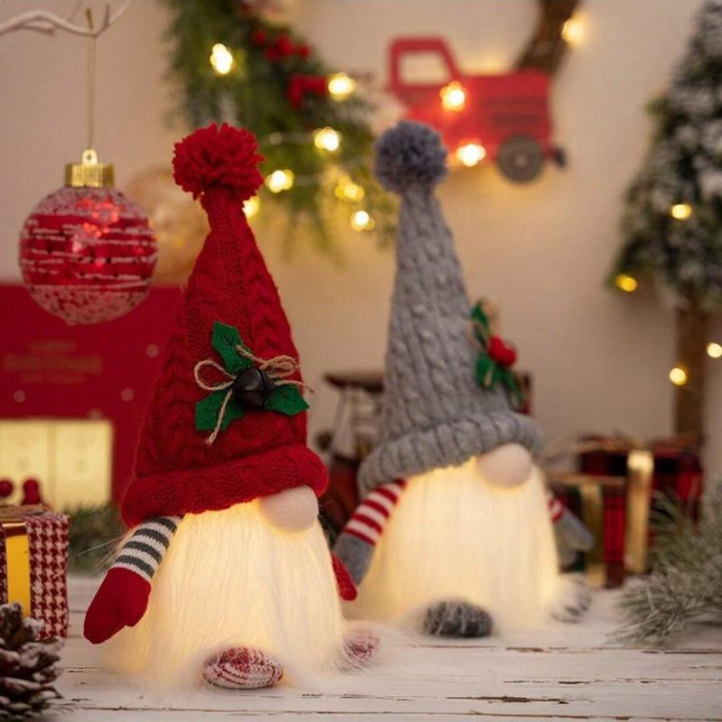 Light Up Christmas Gnome Doll, 1 Count Battery Operated LED Winter Tabletop Decoration, Festive Holiday Light Decoration, New Year Glowing Faceless Doll [without Battery]