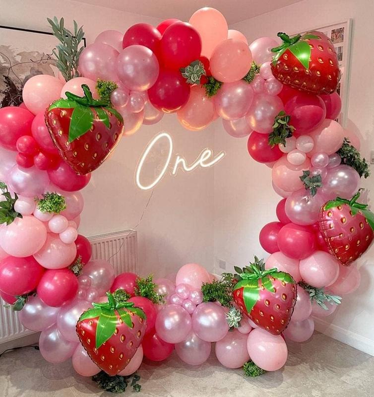 6 Pack Gaint Strawberry Balloons 23 Inch Cute Strawberry Balloons for Cute Berry Birthday Party First Birthday Party Decorations