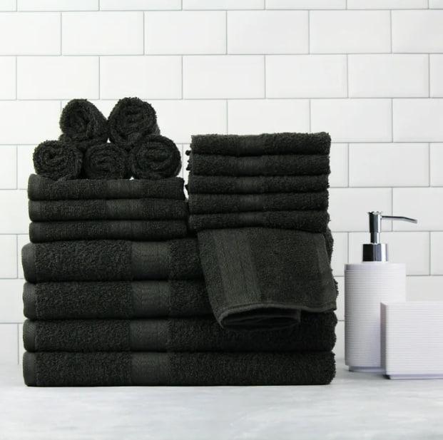 stays Basic Solid 18-Piece Bath Towel Set Collection, Black