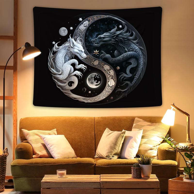 Yin and Yang Symbol Dragon Pattern Tapestry, Wall Hanging Decor for Home Living Room Bedroom, Summer Decor 2024 Cool Bedroom Accessories, Room Decor, Bedroom Decor Accessories